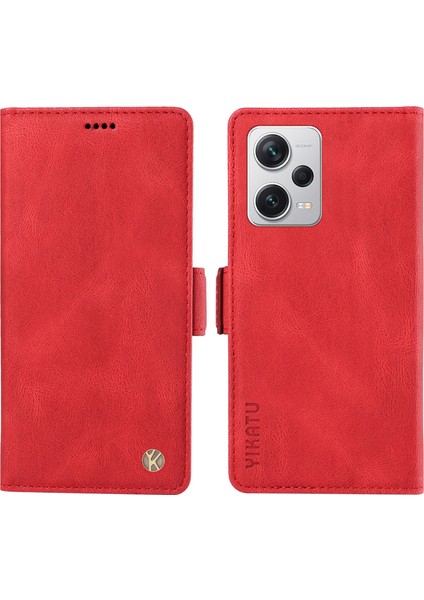 Xiaomi Redmi Için Note 12 Pro+ 5g Telefon Kapağı Cilt Dokunuşlu Pu Deri Cüzdan Kasa Kırmızısı (Yurt Dışından)