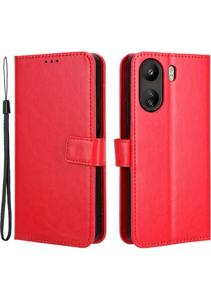 Xiaomi Redmi 13C/POCO C65 4g Kasa Deri Cüzdan Telefon Stand Kapak Kırmızı (Yurt Dışından)