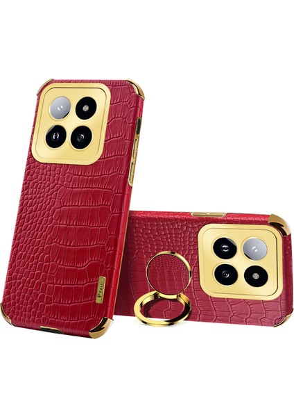 Xiaomi 14 Pro Case Timsah Doku Deri+Tpu Telefon Kapağı Ring Kickstand-Red ile (Yurt Dışından)