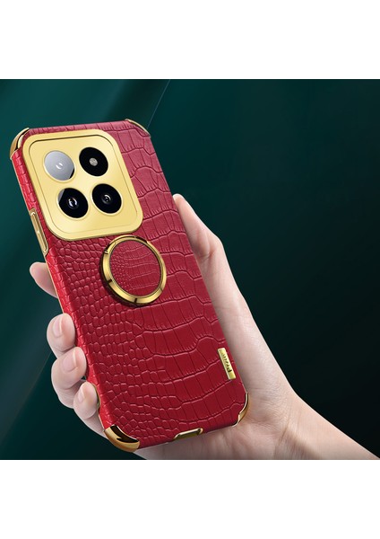 Xiaomi 14 Pro Case Timsah Doku Deri+Tpu Telefon Kapağı Ring Kickstand-Red ile (Yurt Dışından) fiyatları