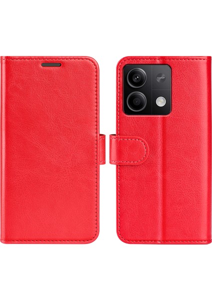 Xiaomi Için Redmi Note 13 5g (Çin) Kasa Deri Telefon Kapağı Çılgın At Doku Standı Cüzdan-Kırmızı (Yurt Dışından)