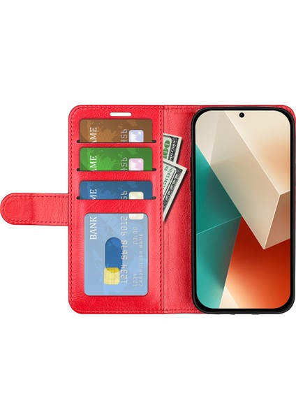 Xiaomi Için Redmi Note 13 5g (Çin) Kasa Deri Telefon Kapağı Çılgın At Doku Standı Cüzdan-Kırmızı (Yurt Dışından) fiyatları
