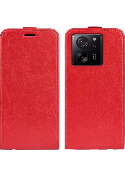 Xiaomi 13T/13T Pro/redmi K60 Ultra Dikey Flip Kart Tutucu Telefon Kabuğu Çılgın At Doku Kapağı Deri Kılıf Kırmızı (Yurt Dışından)