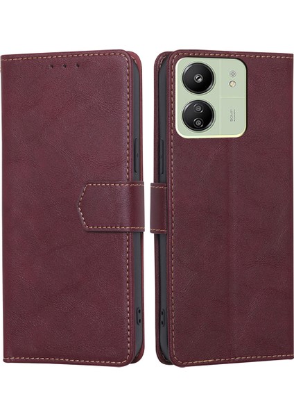 Xiaomi Redmi Için 13C 4g/poco C65 4g Cep Telefon Kılıfı Rfıd Engelleme Pu Deri Cüzdan Kapak Kırmızısı (Yurt Dışından)