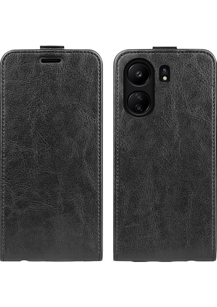 Xiaomi Redmi Için Dikey Flip Kılıf 13C 4g/poco C65 4g Kabuk Çılgın At Dokusu Deri Telefon Kapak Black (Yurt Dışından)