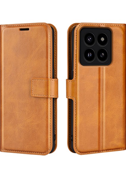 Xiaomi 14 Pro Case Buzağı Dokusu Tam Koruma Telefon Deri Deri Kapak Sarı (Yurt Dışından)