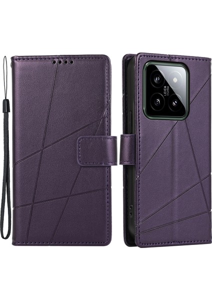 Xiaomi Için 14 Baskılı Pu Deri Kapak Cep Telefon Kılıfları Strap-Purple (Yurt Dışından)