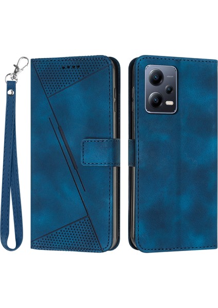 Xiaomi Redmi Için Deri Telefon Kılıfı Note 12 Pro 5g/12 Pro Speed ​​5g/poco X5 Pro 5g, Üçgen Basılı Stand Cüzdanı Kapak Sapfire (Yurt Dışından)