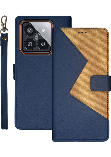 Xiaomi 14 Pro Pu Deri Telefon Kılıf Kart Tutucu Yuvaları Çanak Çantası Folio Kapak Mavisi (Yurt Dışından)