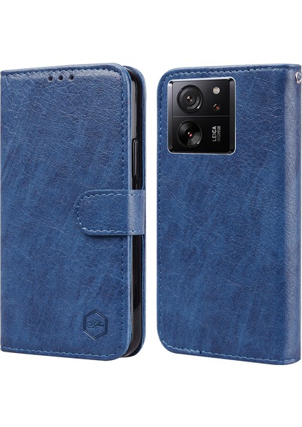 Cep Telefonu Xiaomi Için Stand Kapağı 13T/13T Pro/redmi K60 Ultra Düz Renkli Pu Deri Cüzdan Case-Dark Mavi (Yurt Dışından)
