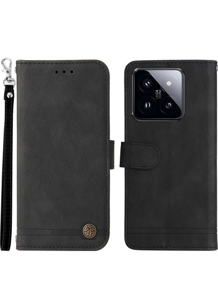 Xiaomi 14 Pro Case Baskılı Cilt Touch Telefon Kapağı Pu Deri Stand Cüzdan-Black (Yurt Dışından)