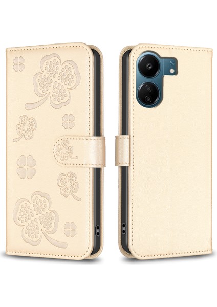 Xiaomi Redmi Için 13C 4g/poco C65 4g Deri Telefon Kılıfı Yonca Deseni Stand Manyetik Kapak Kapağı-Sold (Yurt Dışından)