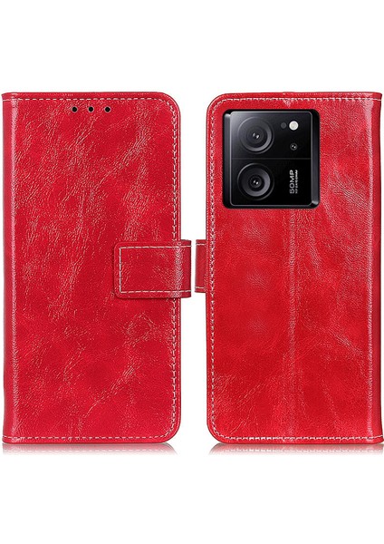 Xiaomi 13T/13T Pro/redmi K60 Ultra Kasa Cüzdan Stand Kabuk Çılgın At Doku Deri Telefon Kapak-Kırmızı (Yurt Dışından)