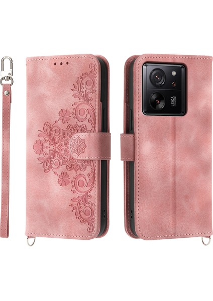 Xiaomi 13T/13T Pro/redmi K60 Ultra Kılıf Cüzdanı Telefon Deri Kapağı El Straps + Omuz Kayış Pembe (Yurt Dışından)