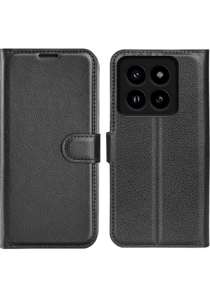 Xiaomi 14 Pro Case Litchi Doku Doku Çizelge Karşıtı Cüzdan Deri Kapak Black (Yurt Dışından)