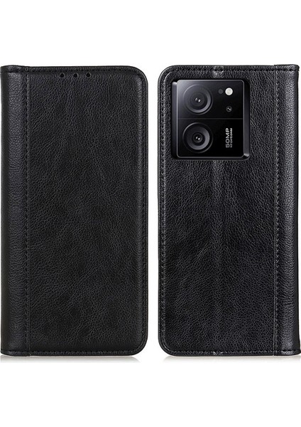 Xiaomi 13T/13T Pro/redmi K60 Ultra Kılıf Cüzdanı Bölünmüş Deri Telefon Kapağı Litchi Doku Stand Kabuk Black (Yurt Dışından)