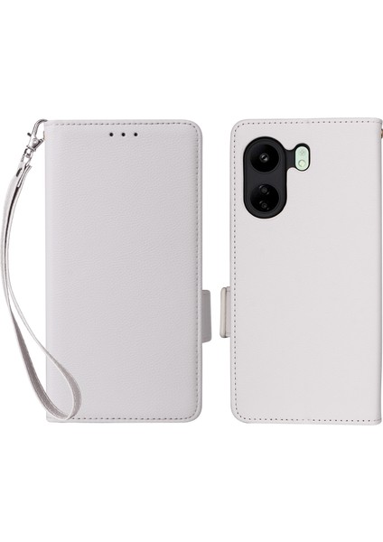 Xiaomi Için Poco C65 4g/redmi 13C Kapak Pu Deri Cüzdan Cep Telefonu Kılıfı Strap-White (Yurt Dışından)