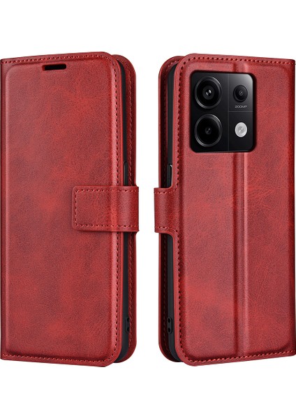Xiaomi Redmi Için Note 13 Pro 5g Kasa Buzağı Dokusu Pu Deri Telefon Stand Kapak-Kırmızı (Yurt Dışından)