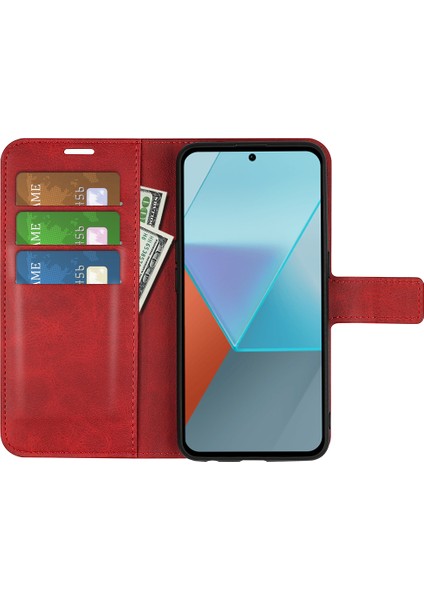 Xiaomi Redmi Için Note 13 Pro 5g Kasa Buzağı Dokusu Pu Deri Telefon Stand Kapak-Kırmızı (Yurt Dışından) fiyatları
