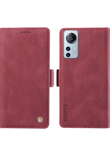 Xiaomi Için 12 Lite 5g Cilt Touch Telefon Kapağı Pu Deri Stand Kabuk Cüzdan Kılıf Kırmızısı (Yurt Dışından)