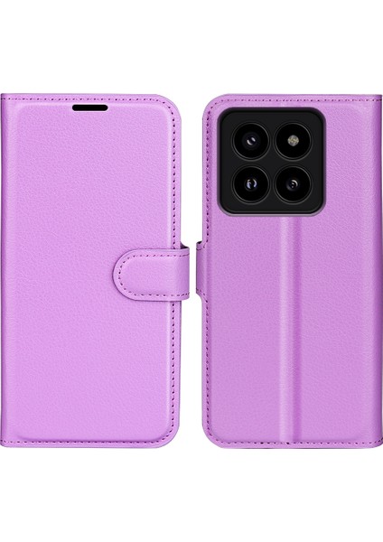 Xiaomi 14 Pro Case Için Litchi Doku Dikkat Anti-Çizelge Cüzdan Deri Deri Kapak Morası (Yurt Dışından)