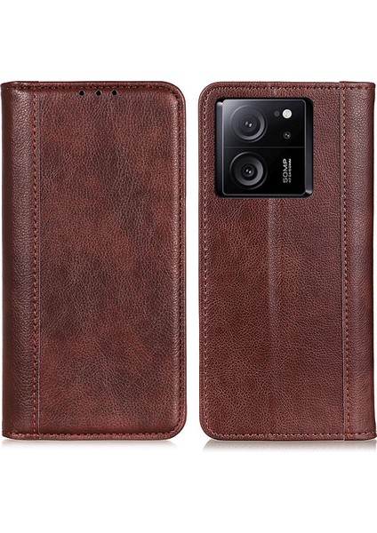 Xiaomi 13T/13T Pro/redmi K60 Ultra Kasa Cüzdan Bölünmüş Deri Telefon Kapağı Litchi Doku Standı Kabuk-Kahverengi (Yurt Dışından)