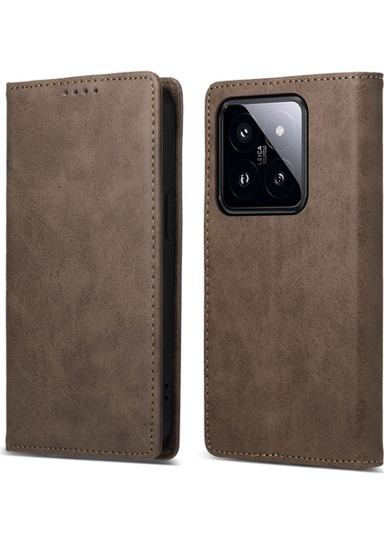 Xiaomi 14 Pro Telefon Kılıfı Rfıd Engelleme Cüzdan Pu Deri Cep Telefon Kapağı Kabuk-Kahverengi (Yurt Dışından)