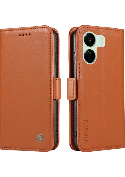 Xiaomi Redmi Için 13C 4g/poco C65 4g Case Pu Pu Deri Stand Telefon Kapak-Kahverengi (Yurt Dışından)