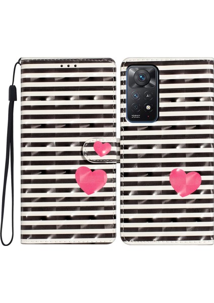 Xiaomi Redmi Için Telefon Kapağı Note 11 Pro 4g (Mediatek)/note 11 Pro 5g (Qualcomm)/note 12 Pro 4g Cüzdan Stand-Stripleri/kalp (Yurt Dışından)