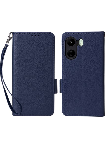 Xiaomi Için Poco C65 4g/redmi 13C Kapak Pu Deri Cüzdan Cep Telefonu Kılıf Strap-Dark Mavi (Yurt Dışından)