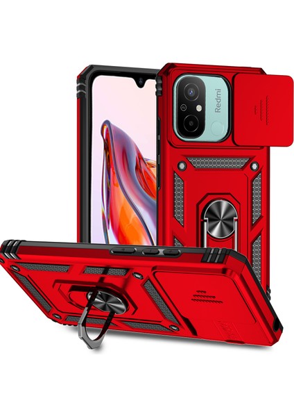 Xiaomi Redmi 12C 4g Kasa Slayt Kamera Kalkanı Döner Kickstand Pc+Tpu Telefon Kapak-Kırmızı (Yurt Dışından)