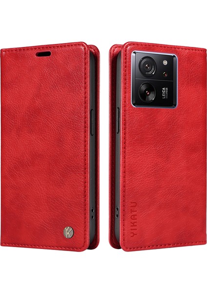 Xiaomi 13T/13T Pro/redmi K60 Ultra Kılıf Pu Deri Litchi Doku Doku Cüzdan Kapak-Kırmızı (Yurt Dışından)