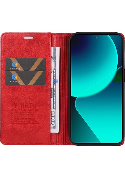 Xiaomi 13T/13T Pro/redmi K60 Ultra Kılıf Pu Deri Litchi Doku Doku Cüzdan Kapak-Kırmızı (Yurt Dışından)