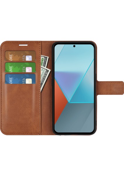 Xiaomi Redmi Için Note 13 Pro 5g Kasa Buzağı Dokusu Pu Deri Telefon Stand Kapak Işığı Kahverengi (Yurt Dışından) fiyatları