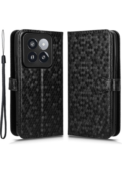 Xiaomi 14 Pro Case Scratch-Dirençli Pu Deri Stand Telefon Kabuğu Strap-Black (Yurt Dışından)