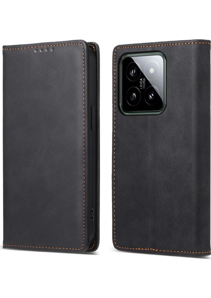 Xiaomi Için Telefon Kabuğu 14 Kasa Telefon Standı Kapak Pu Deri Cüzdan-Siyah (Yurt Dışından)