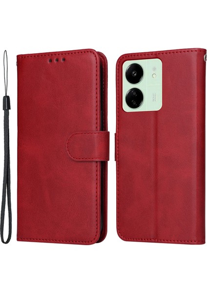Xiaomi Redmi Için 13C 4g Kasa Şok Geçirmez Pu Deri Telefon Kapağı Buzağı Dokusu Telefon Kabuğu-Kırmızısı (Yurt Dışından)