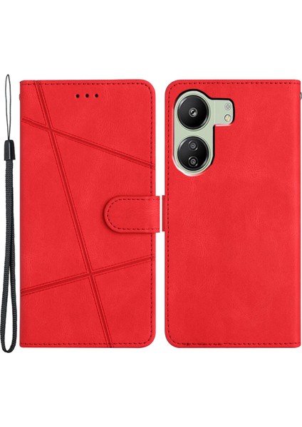 Xiaomi Redmi 13C 4g/poco C65 4g Case Crazy Horse Doku Telefon Kapağı Bilek Kayış Kırmızısı (Yurt Dışından)