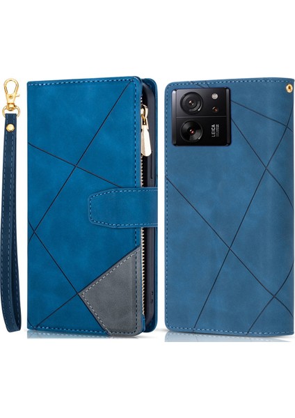 Xiaomi 13T/13T Pro/redmi K60 Ultra Case Hatlar Için Baskılı Fermuar Cep Kapağı Mavisi (Yurt Dışından)