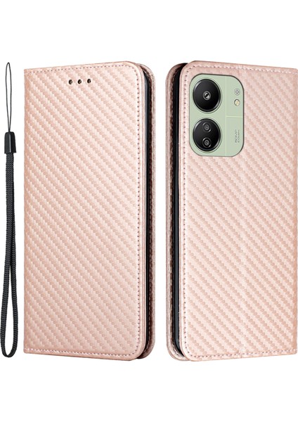 Xiaomi Redmi Için 13C 4g/poco C65 4g Kasa Deri Cüzdanlı Telefon Stand Kapak Çizgisi Altın (Yurt Dışından)