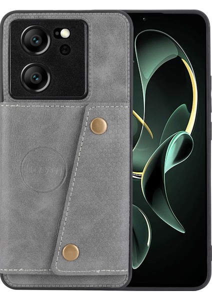 Xiaomi 13T/13T Pro/redmi K60 Ultra Kapak Kart Yuvaları Pu Deri+Tpu Telefon Kickstand Case-Grey (Yurt Dışından)