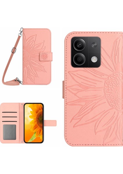 Xiaomi Için Redmi Note 13 4g Manyetik Telefon Kasası Ayçiçeği Deri Deri Kapak Işık Pembesi (Yurt Dışından)