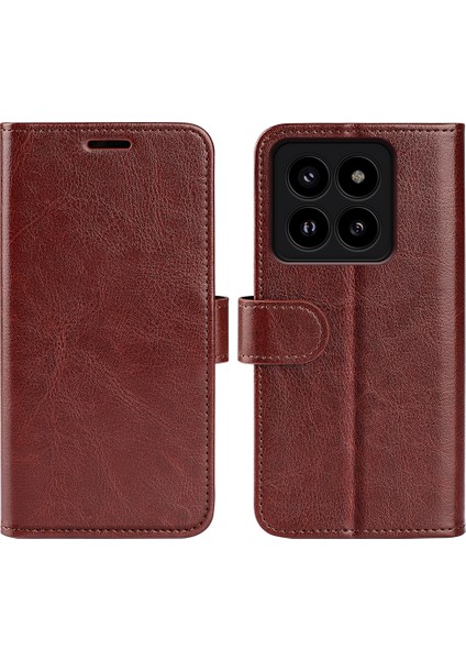 Xiaomi 14 Pro Vaka Stand Cüzdan Deri Telefon Kapak-Kahverengi (Yurt Dışından)