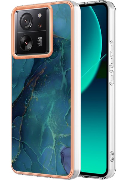 Xiaomi 13T/13T Pro/redmi K60 Ultra Tpu Kasası 2.0mm Imd Mermer Desen Telefon Kapak Yeşili (Yurt Dışından)