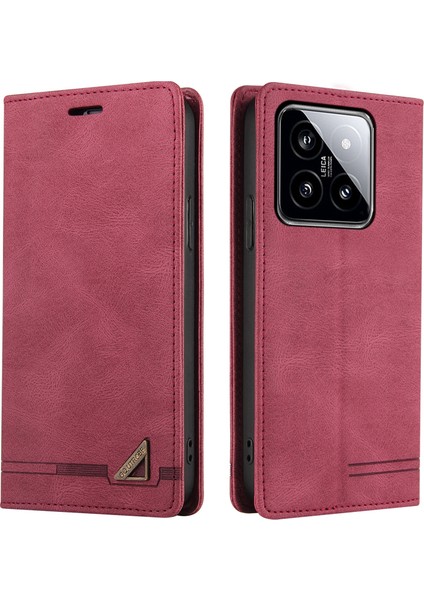 Xiaomi Için 14 Case Rfıd Bloking Pu Deri + Tpu Flip Cover-Wine Kırmızı (Yurt Dışından)