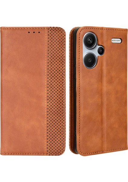 Xiaomi Redmi Için Retro Deri Telefon Kapağı Note 13 Pro+ Cüzdan Manyetik Deri Telefon Vaka-Brown (Yurt Dışından)