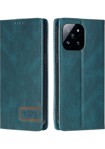 Xiaomi Için 14 Case Manyetik Otomatik Kapanış Deri Telefon Kapak Yeşil (Yurt Dışından)