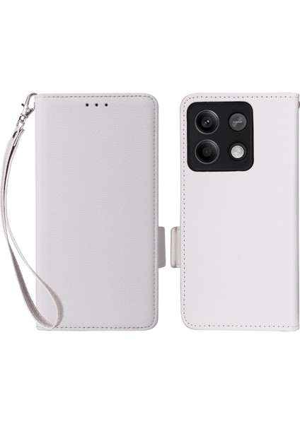 Xiaomi Redmi Için Note 13 Pro 5g Cep Telefon Kılıfı Litchi Doku Deri Kapak Strap-White (Yurt Dışından)
