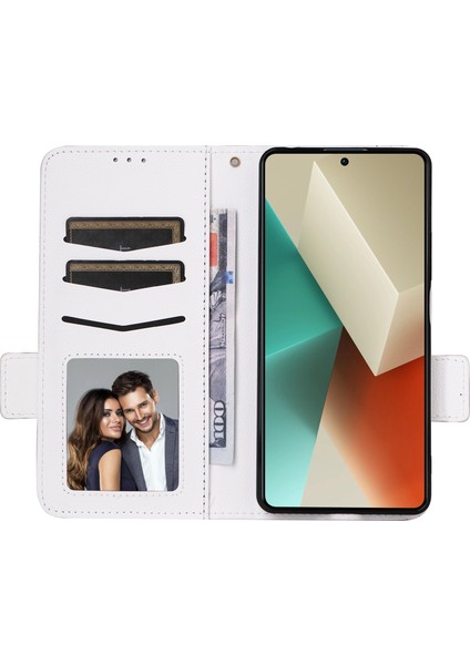 Xiaomi Redmi Için Note 13 Pro 5g Cep Telefon Kılıfı Litchi Doku Deri Kapak Strap-White (Yurt Dışından)