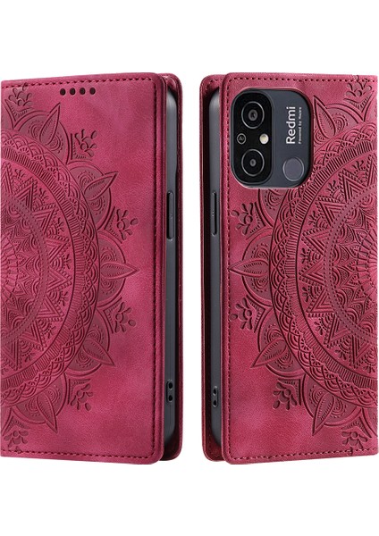 Xiaomi Redmi Için 12C 4G/11A 4g Kasa Manyetik Kapanış Baskılı Deri Telefon Koruyucusu-Rose (Yurt Dışından)